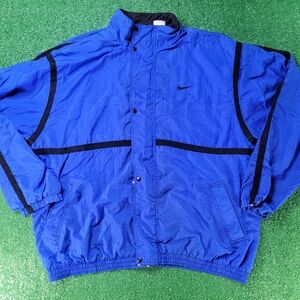 Nike Vintage Men's Swoosh Windbreaker Jacket Size XLT Blue Black 1990s Rare